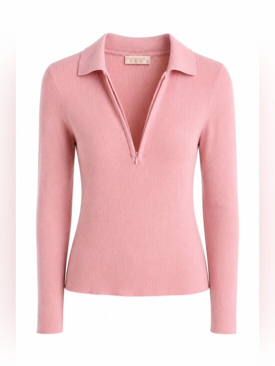 Abercrombie & Fitch Sweaters - Abercrombie & Fitch Pink 100% Merino Wool Quarter-Zip Polo Sweater, S, Preppy